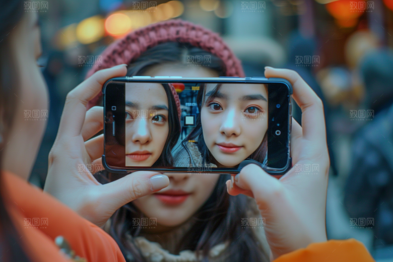 手机拍照打卡肖像摄影图