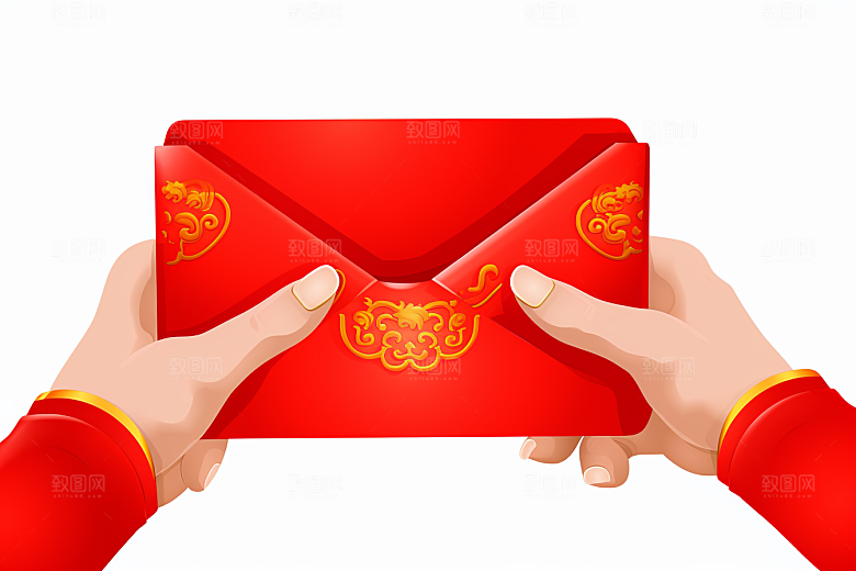 手拿红包新年祝福模型