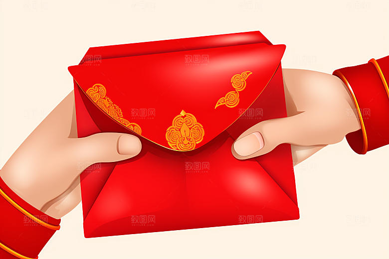 手拿红包祝福利是封模型