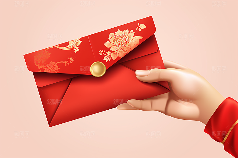 手拿红包利是封立体模型