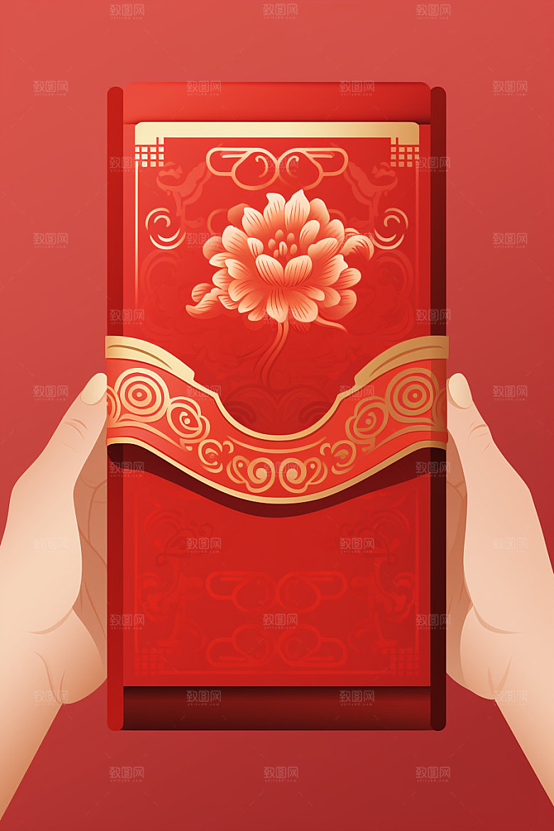 手拿红包习俗过年模型
