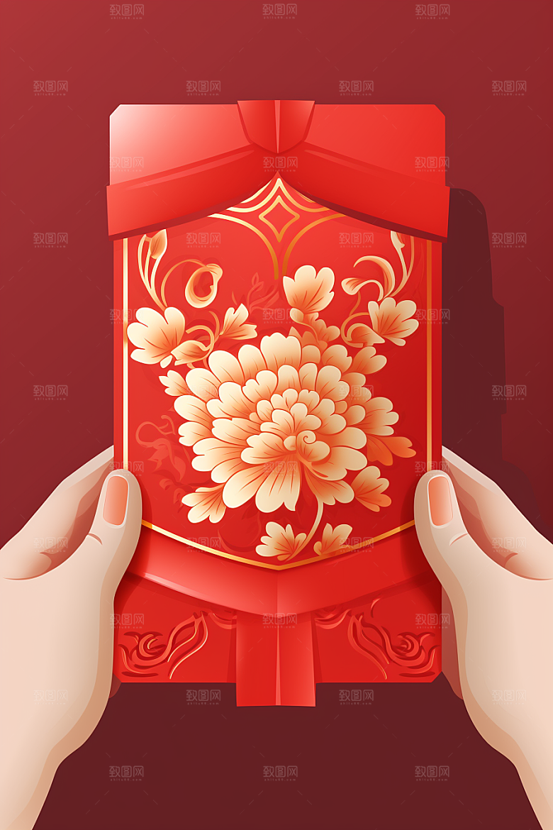 手拿红包利是封习俗模型