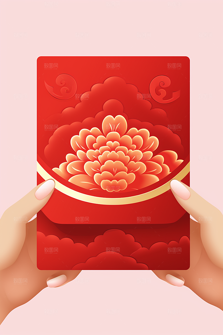 手拿红包生日习俗模型