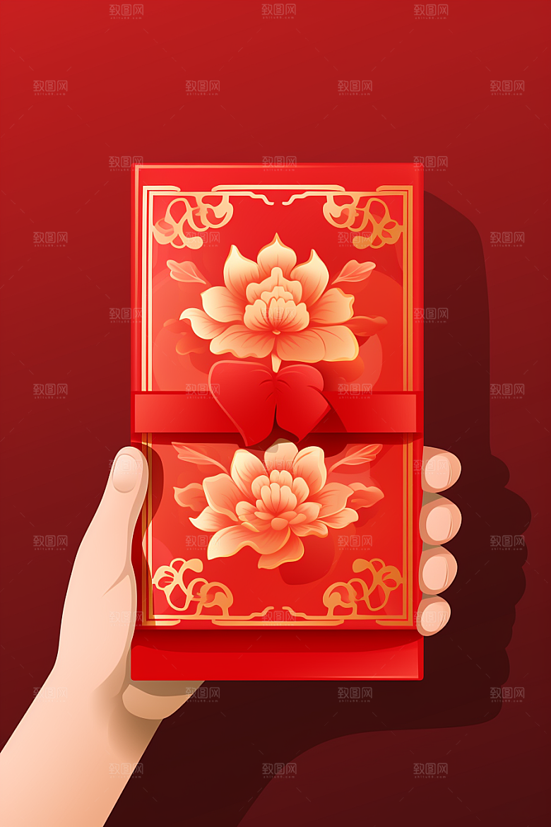手拿红包过年利是封模型