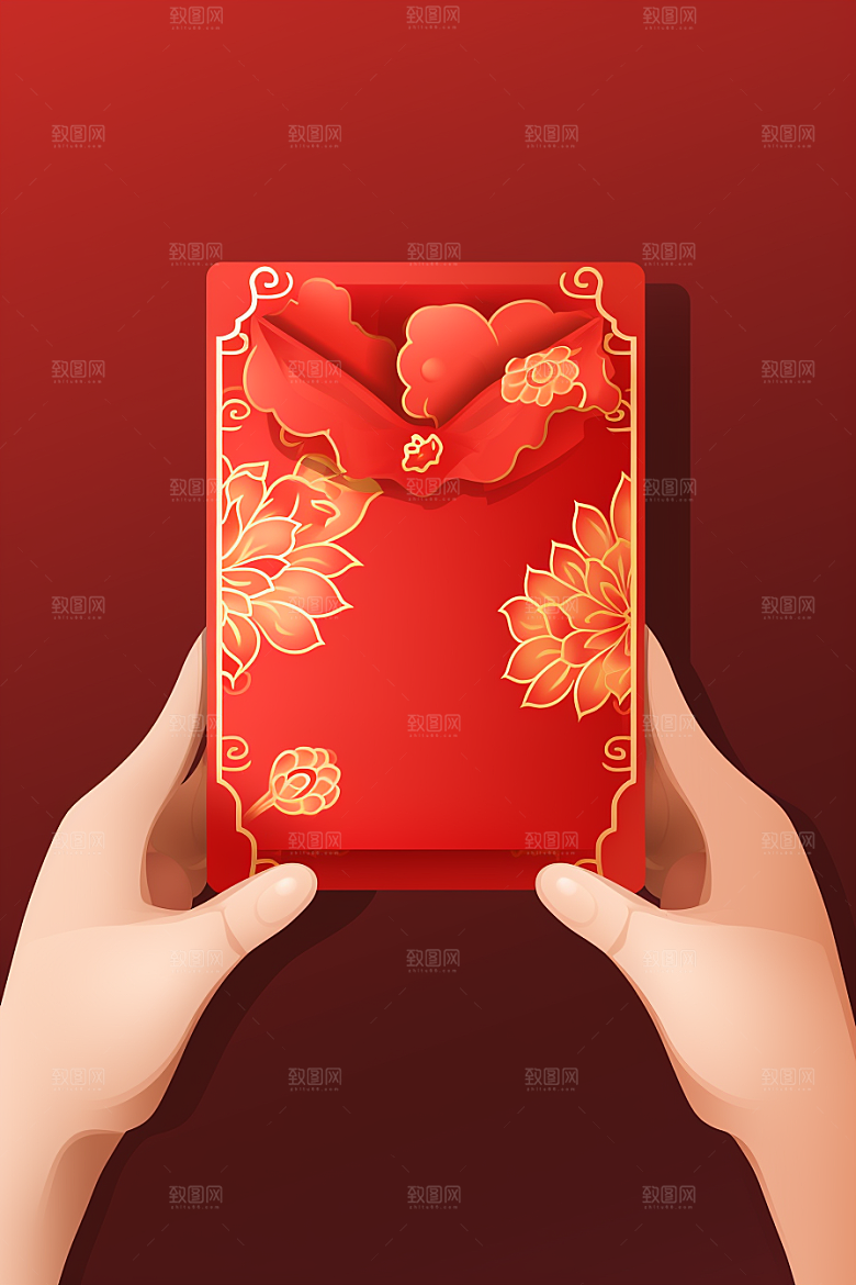 手拿红包春节生日模型