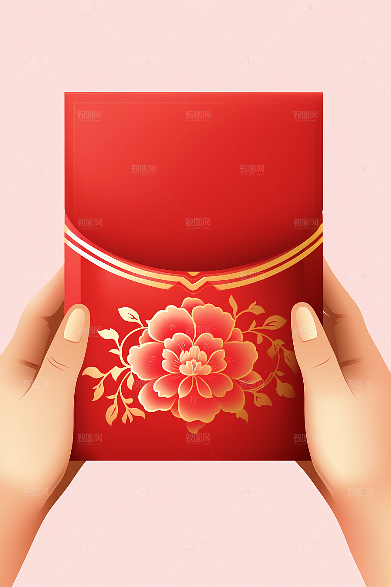 手拿红包新年利是封模型