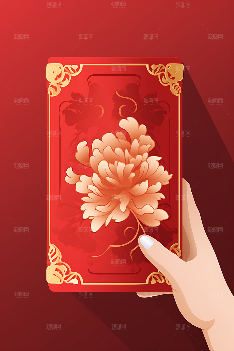 手拿红包生日习俗模型