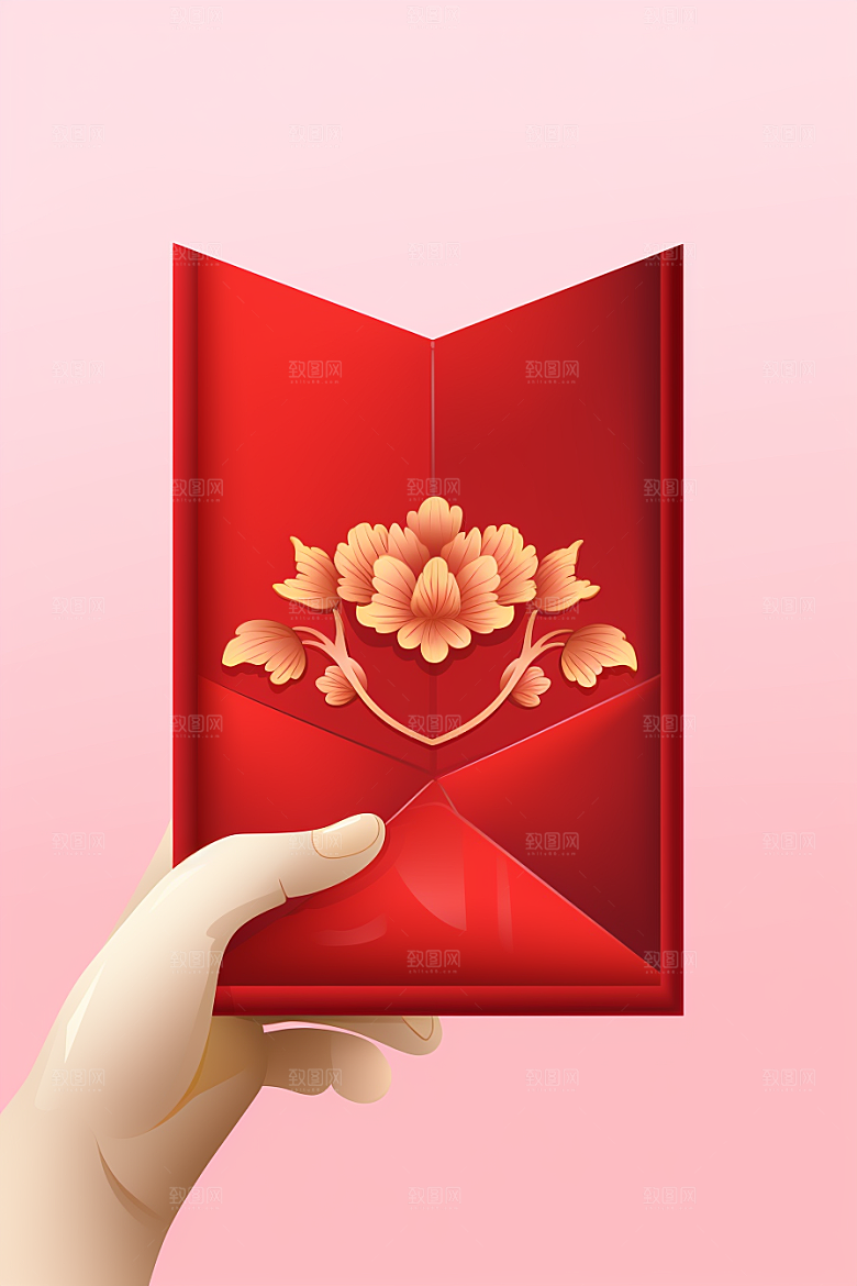 手拿红包祝福春节模型