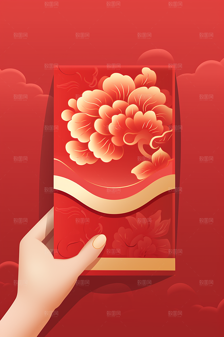手拿红包节日过节模型