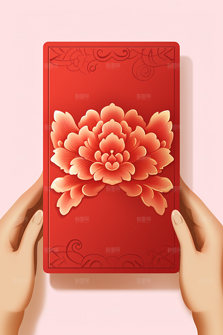 手拿红包新年习俗模型