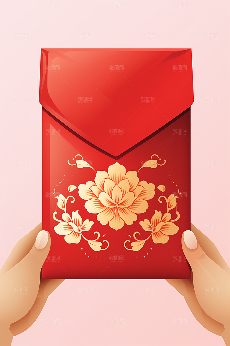 手拿红包春节习俗模型