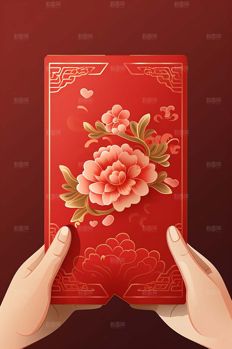 手拿红包利是封过年模型