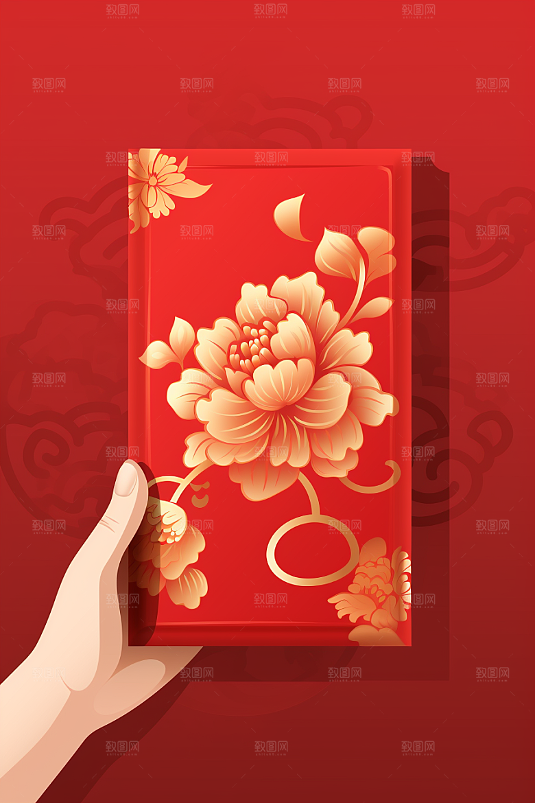 手拿红包新年习俗模型