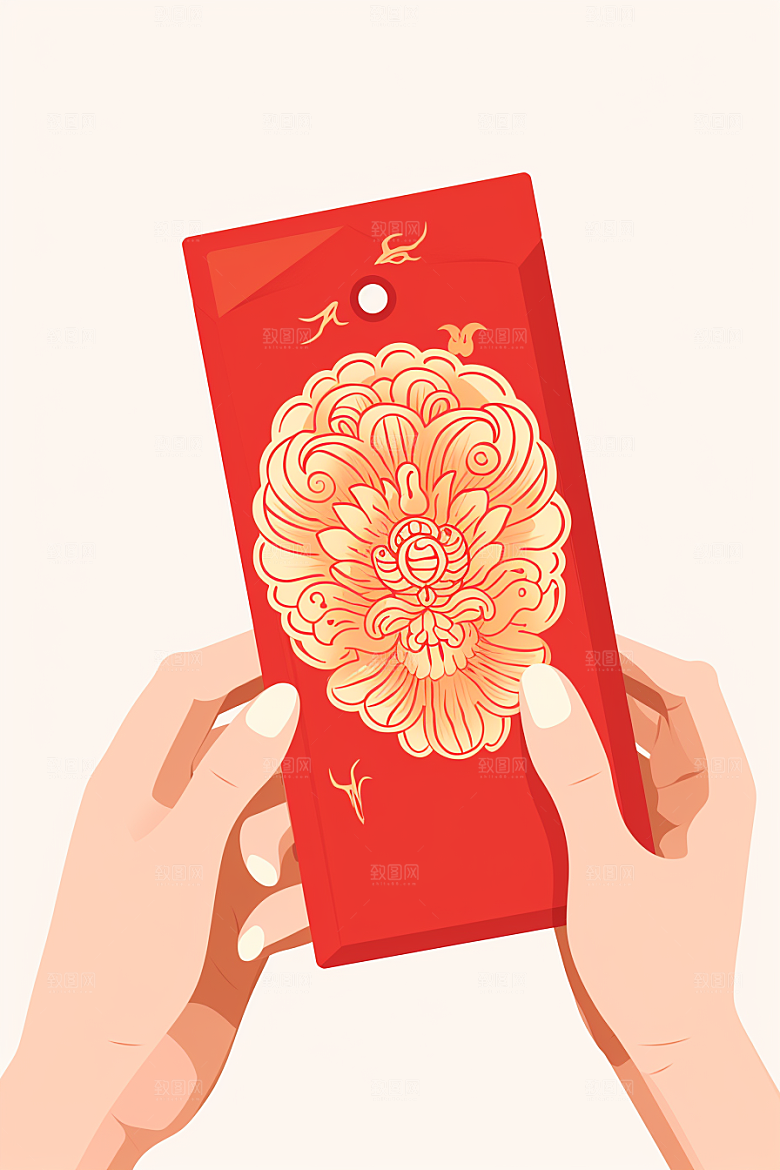 手拿红包节日习俗模型