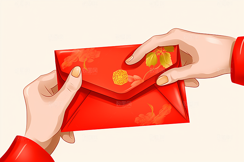 手拿红包祝福过节模型