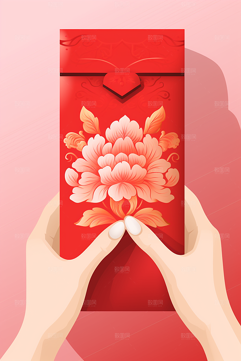 手拿红包春节习俗模型