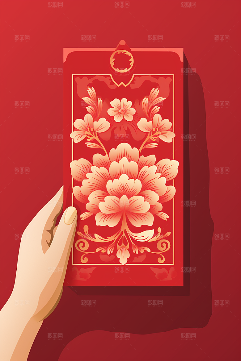手拿红包过年过节模型