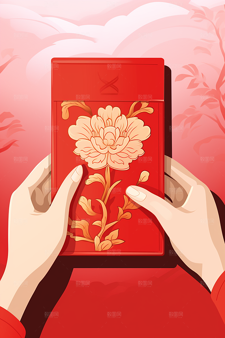 手拿红包节日过年模型
