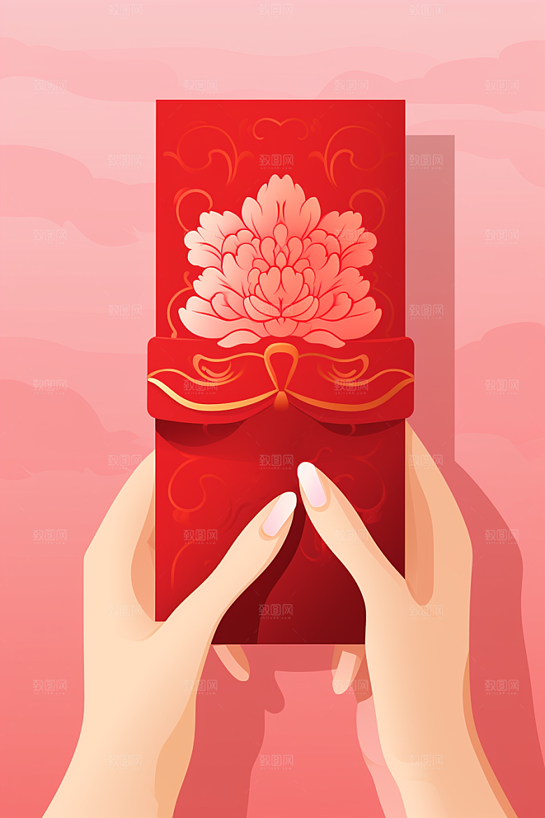 手拿红包春节风俗模型