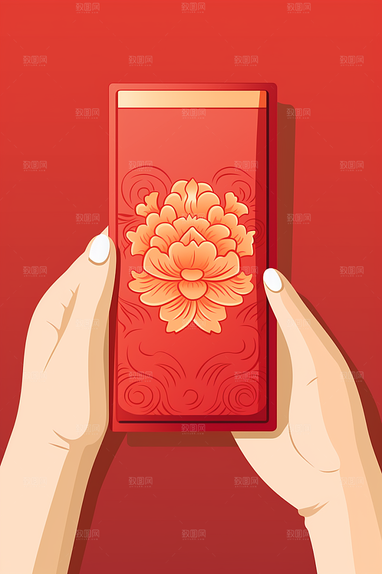 手拿红包新年过节模型