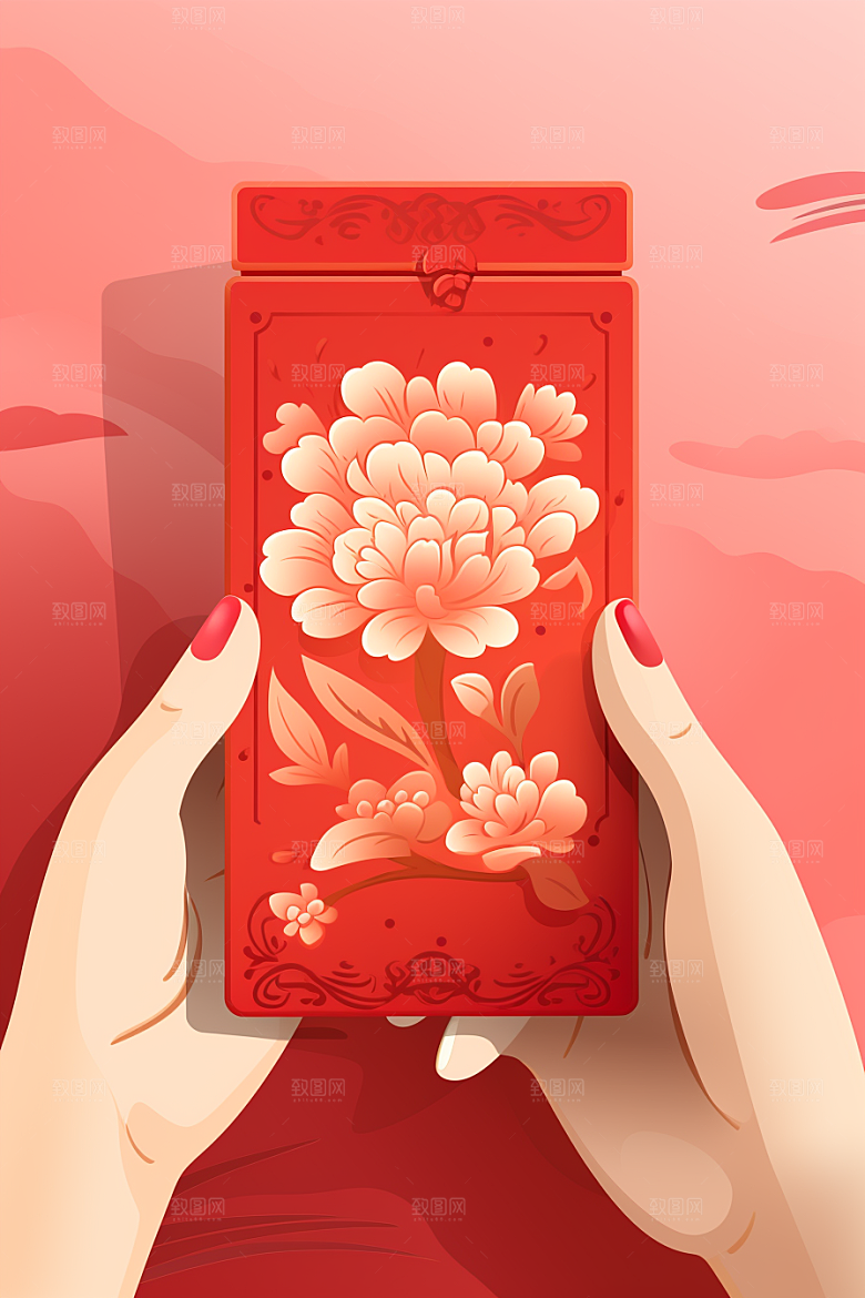 手拿红包过节风俗模型