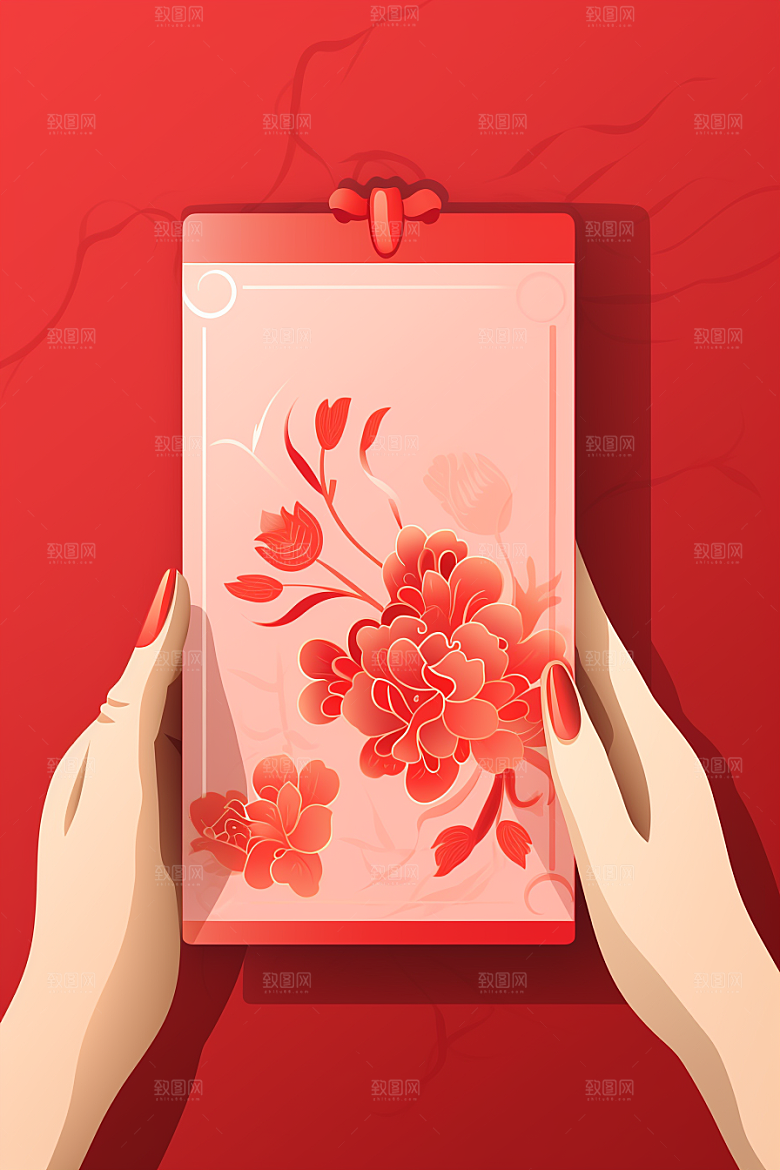 手拿红包春节结婚模型