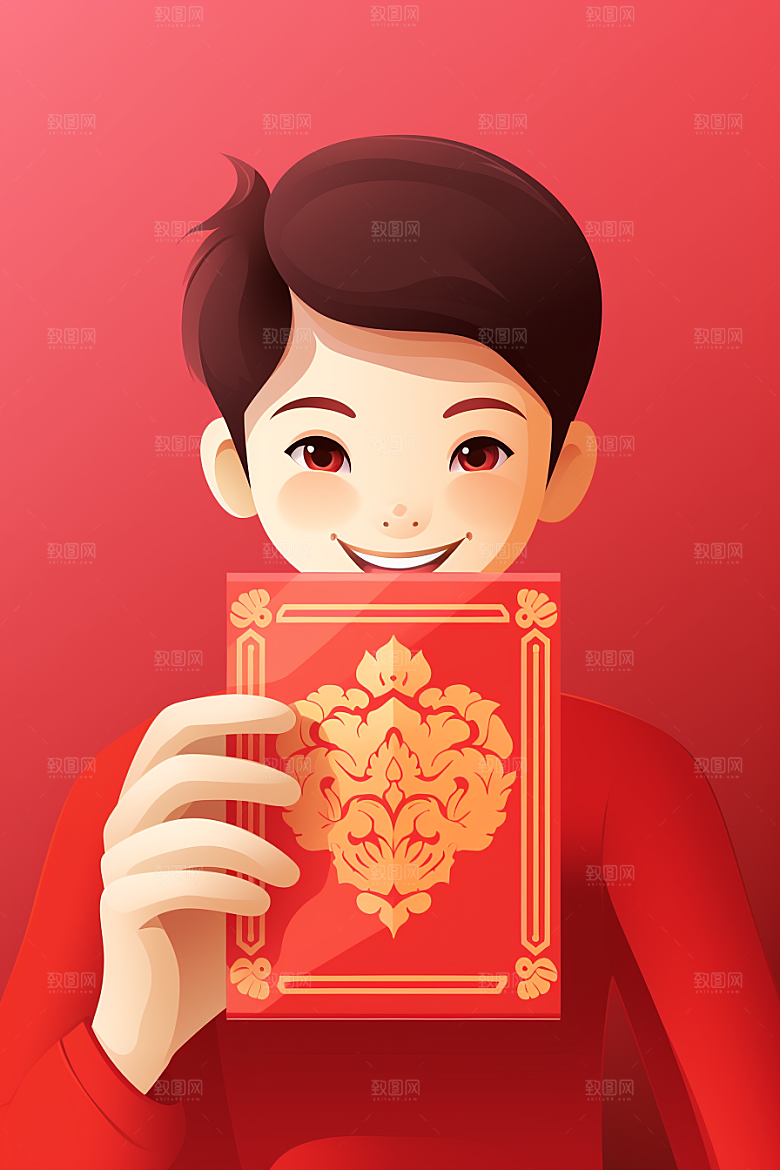 手拿红包风俗过年模型