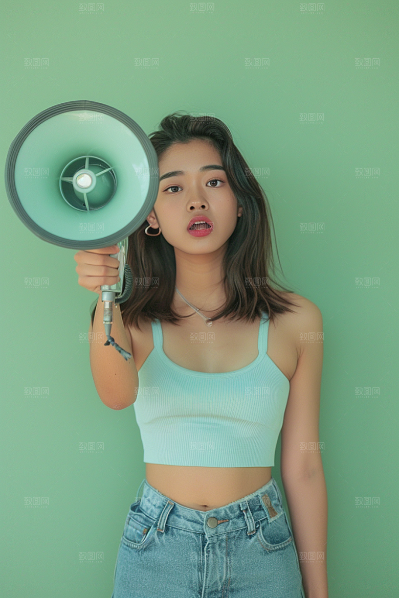 手拿喇叭人像高清公告摄影图