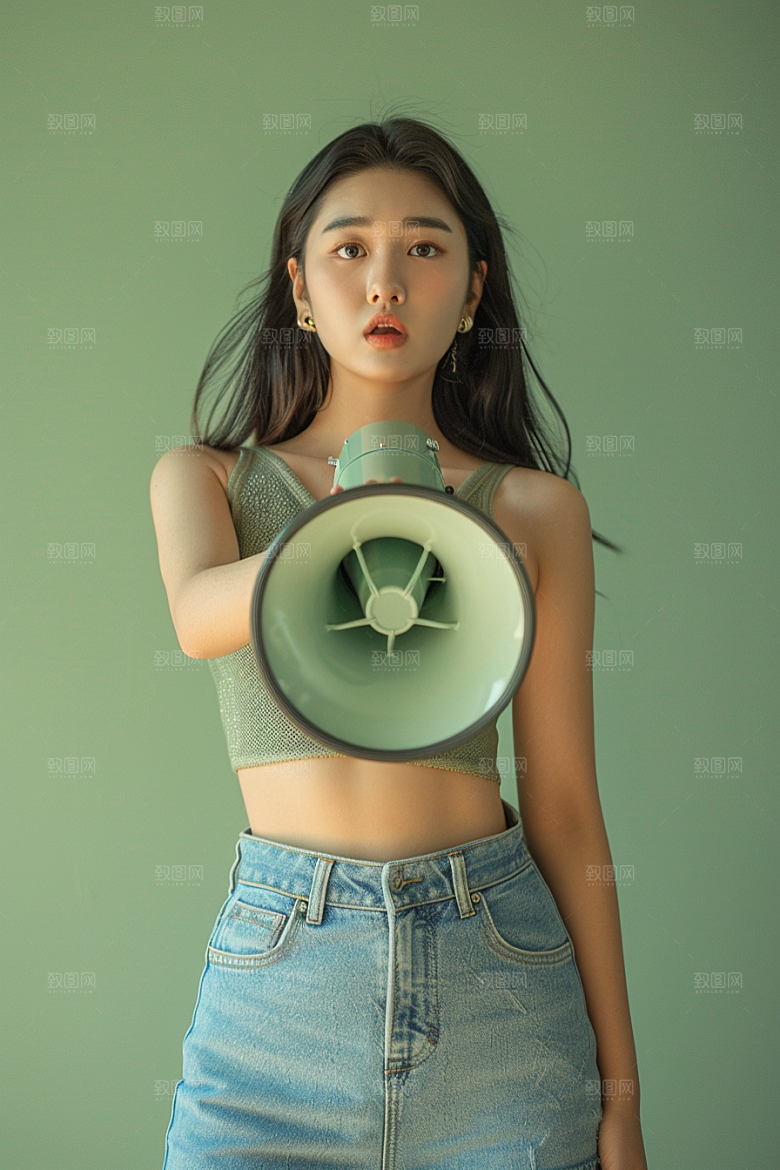 手拿喇叭人像时尚促销摄影图