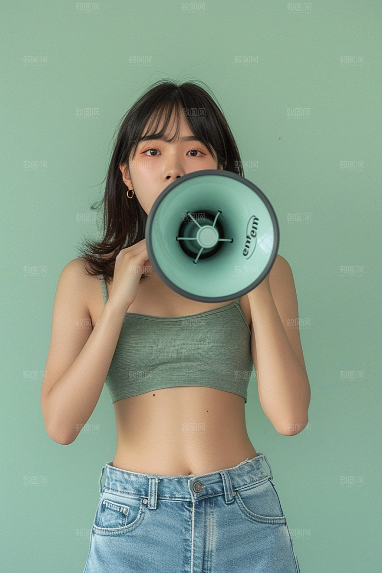 手拿喇叭人像高清促销摄影图