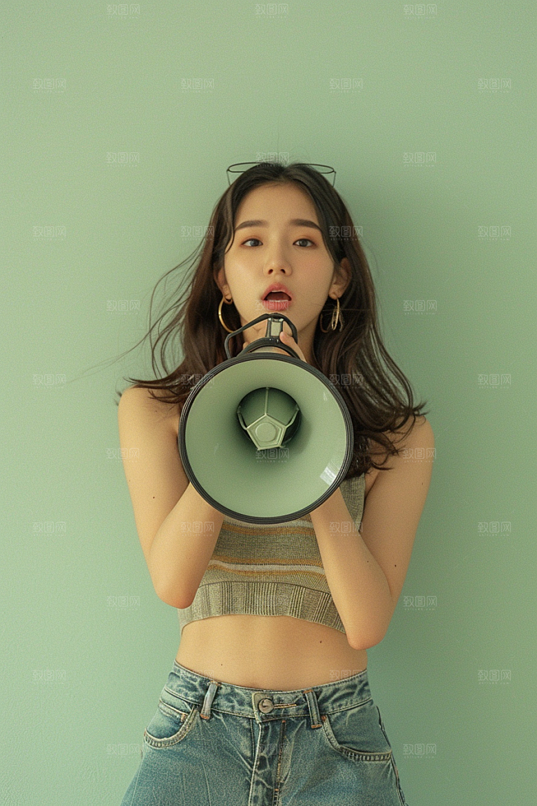 手拿喇叭人像电商促销摄影图