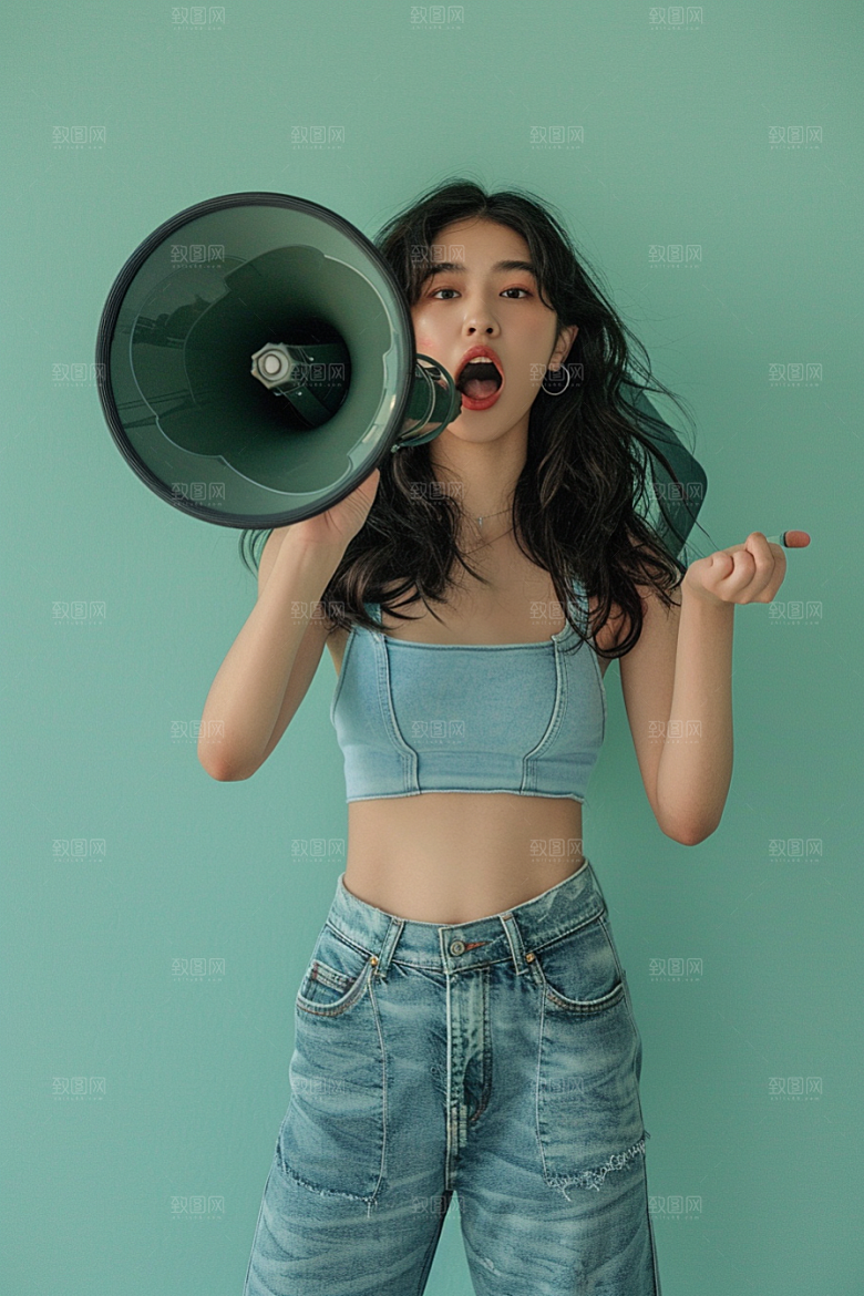 手拿喇叭人像公告肖像摄影图