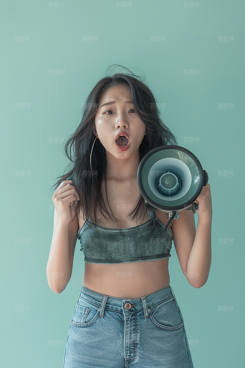 手拿喇叭人像肖像公告摄影图