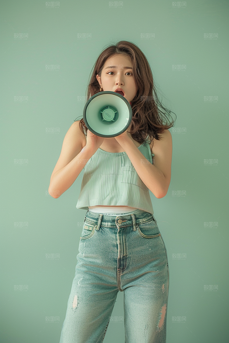 手拿喇叭人像高清时尚摄影图