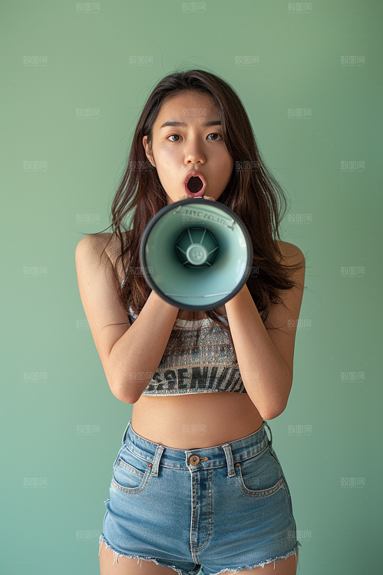 手拿喇叭人像促销人物摄影图