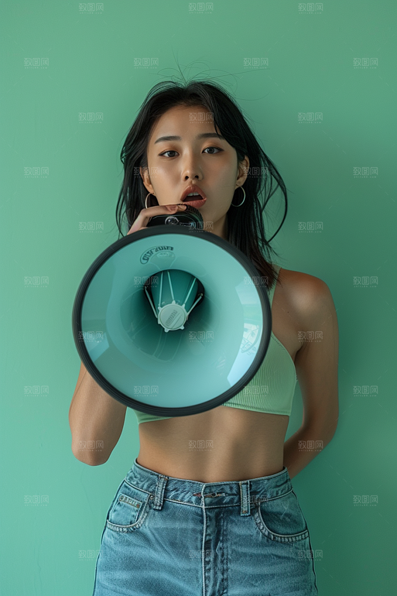 手拿喇叭人像公告写真摄影图