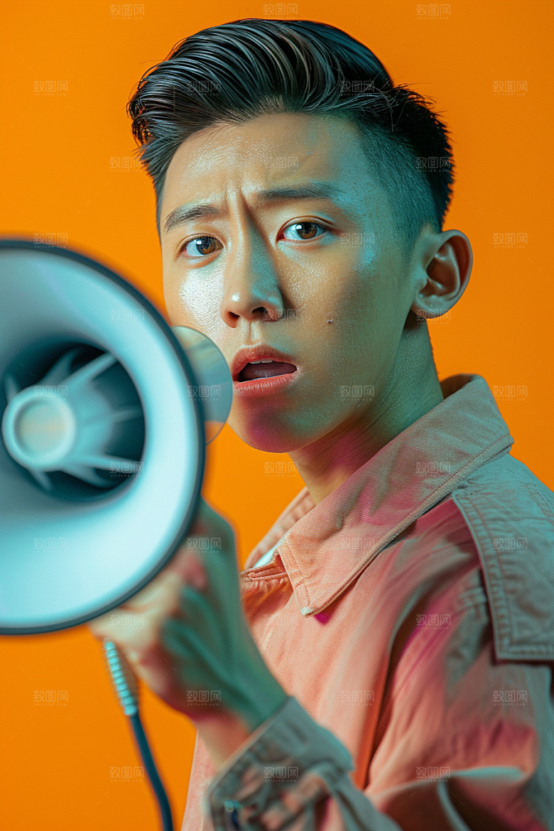 手拿喇叭人像高清喊话摄影图