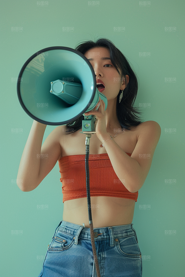 手拿喇叭人像写真喊话摄影图