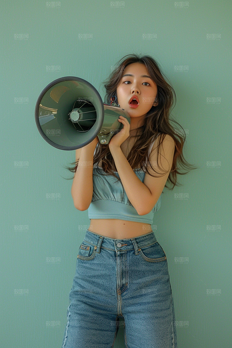 手拿喇叭人像写真电商摄影图