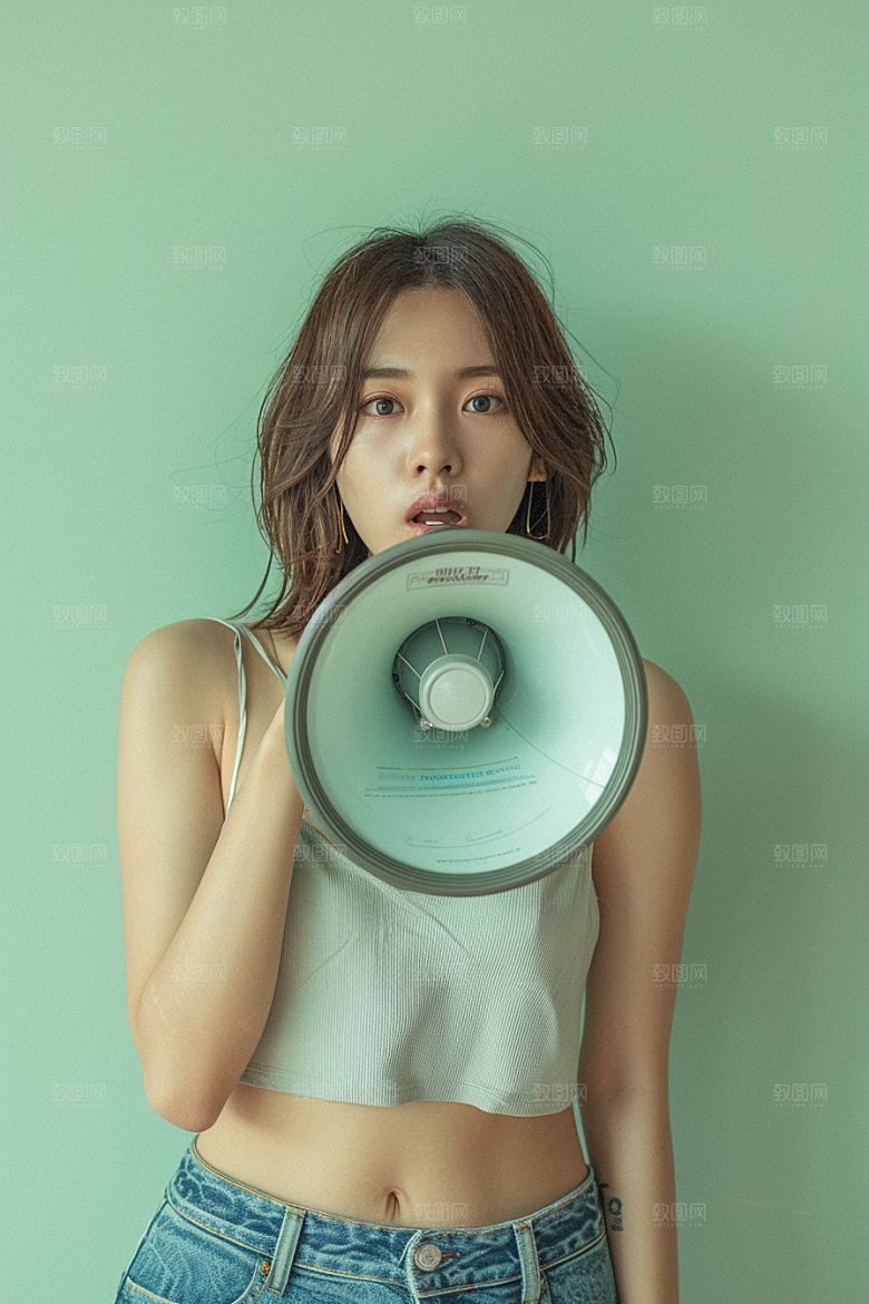 手拿喇叭人像招聘热卖摄影图