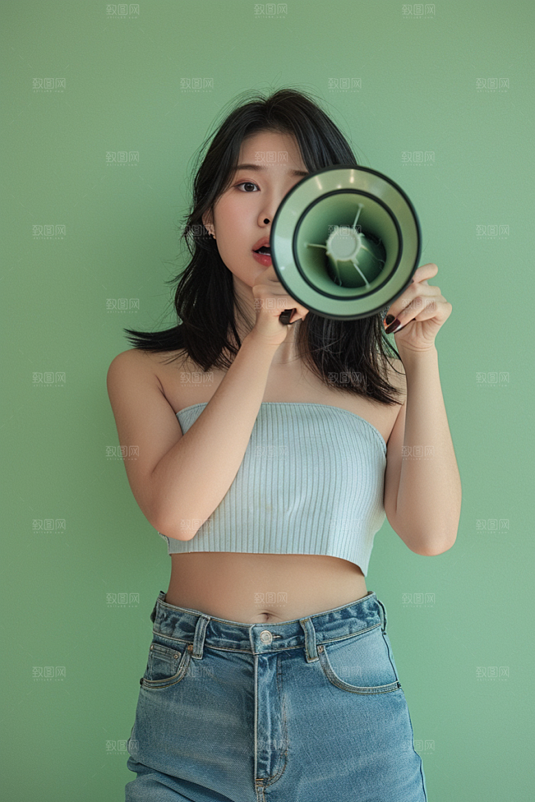 手拿喇叭人像人物时尚摄影图