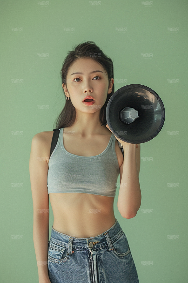 手拿喇叭人像招聘促销摄影图