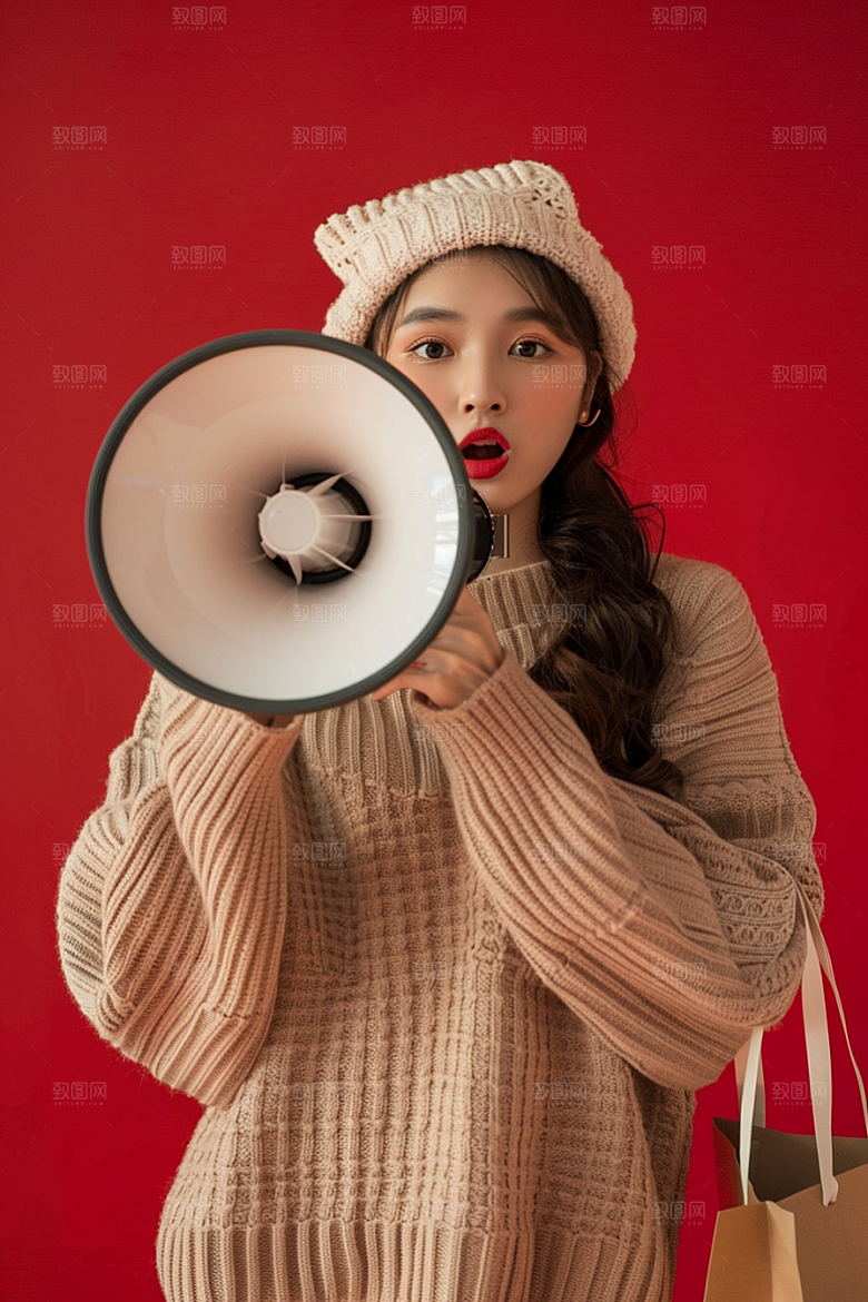 手拿喇叭人像写真高清摄影图