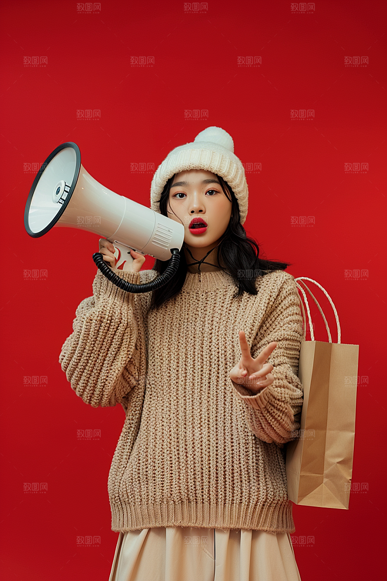 手拿喇叭人像人物公告摄影图