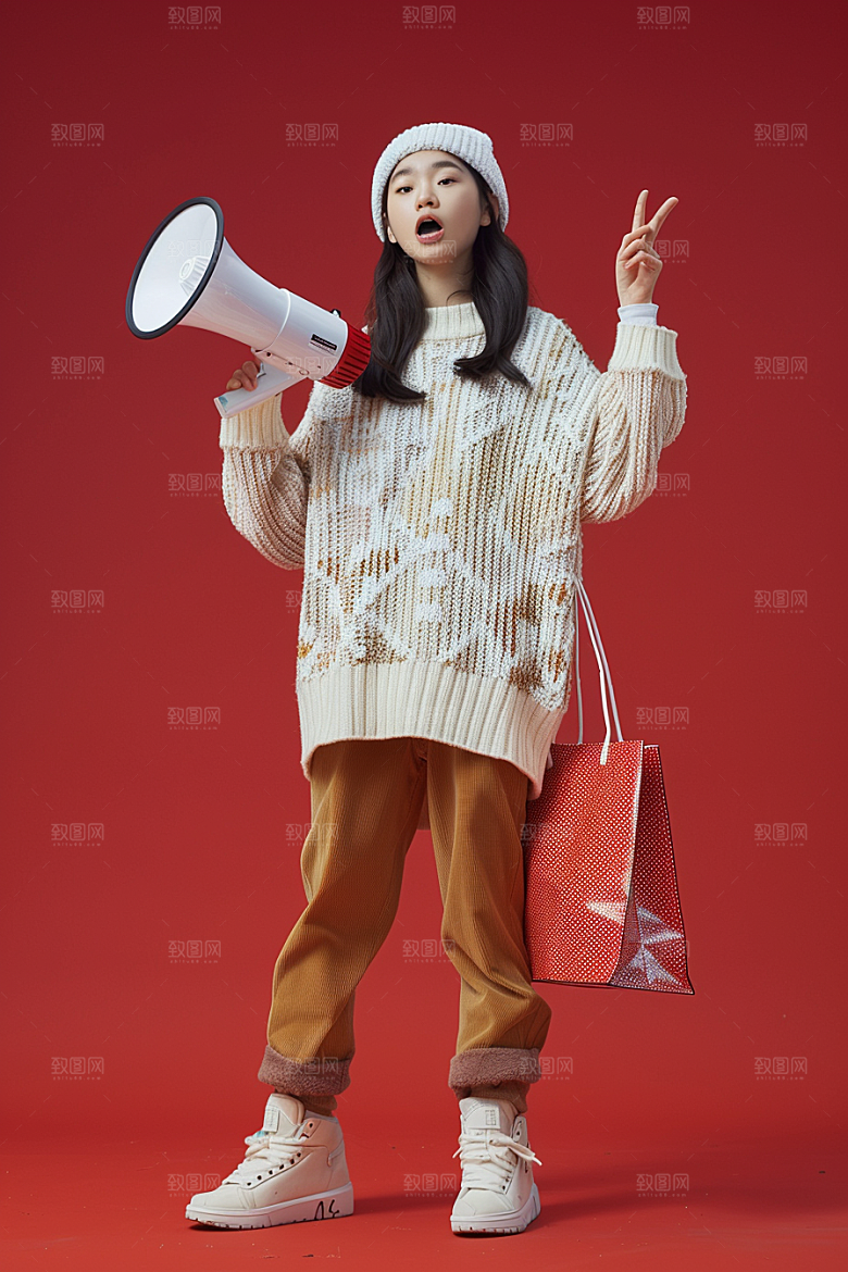 手拿喇叭人像喊话人物摄影图