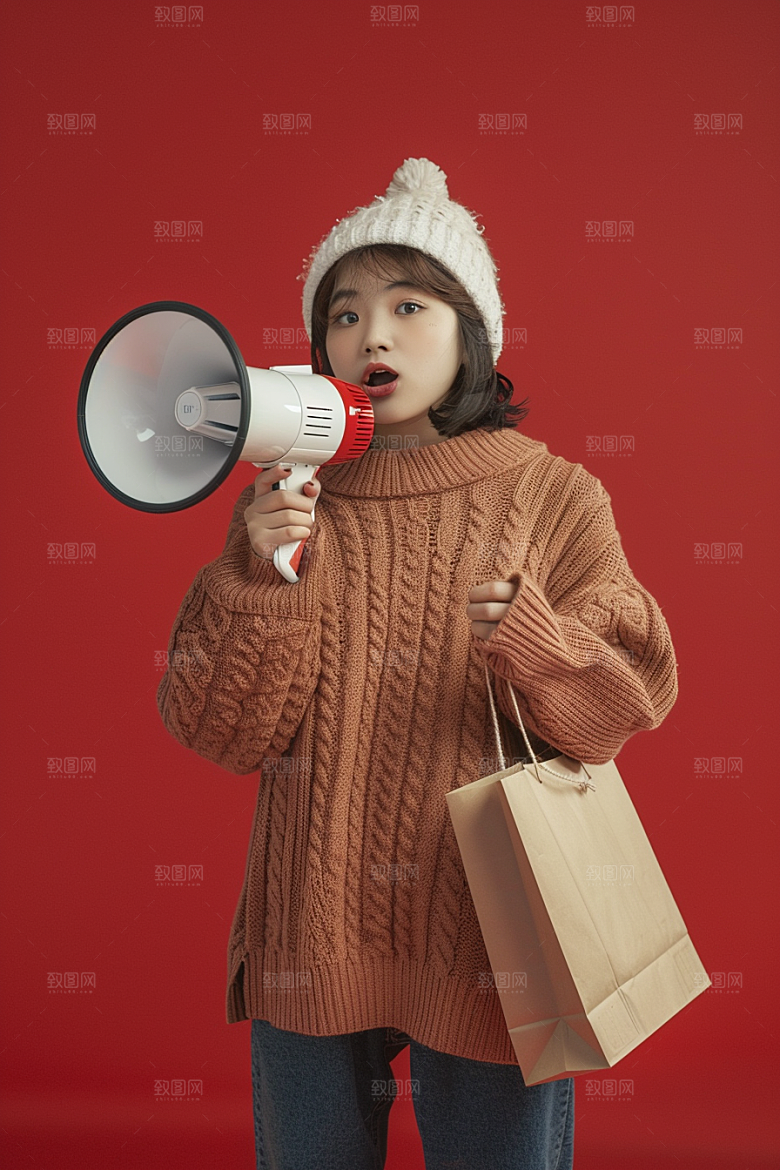 手拿喇叭人像时尚公告摄影图