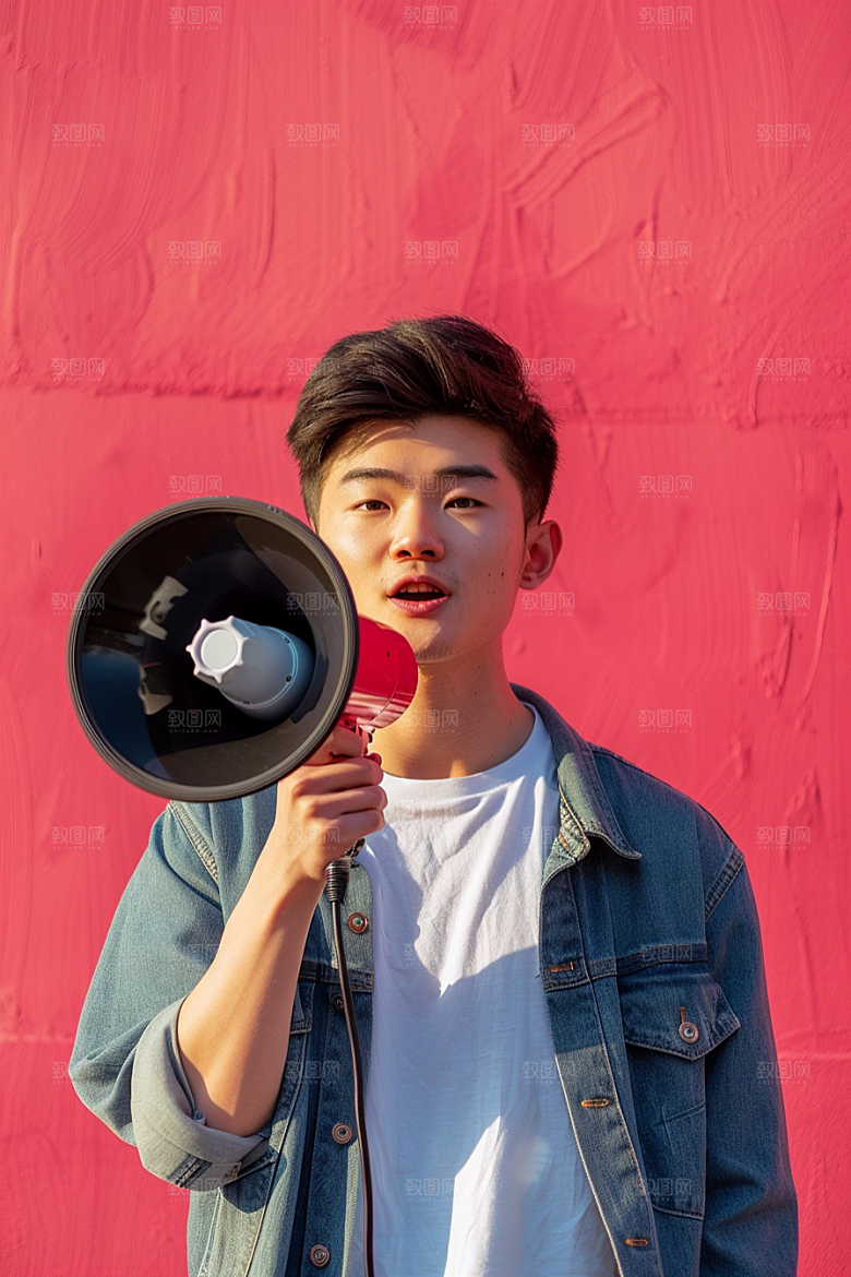 手拿喇叭人像公告高清摄影图