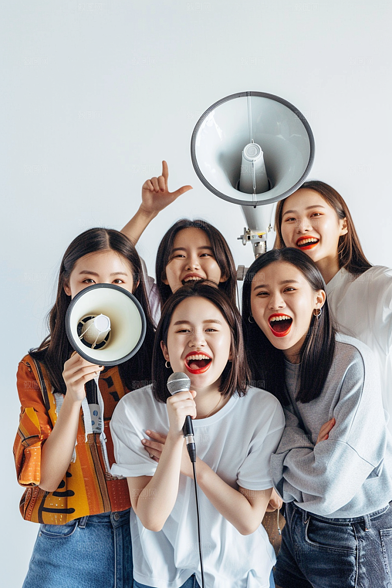 手拿喇叭人像电商大卖摄影图