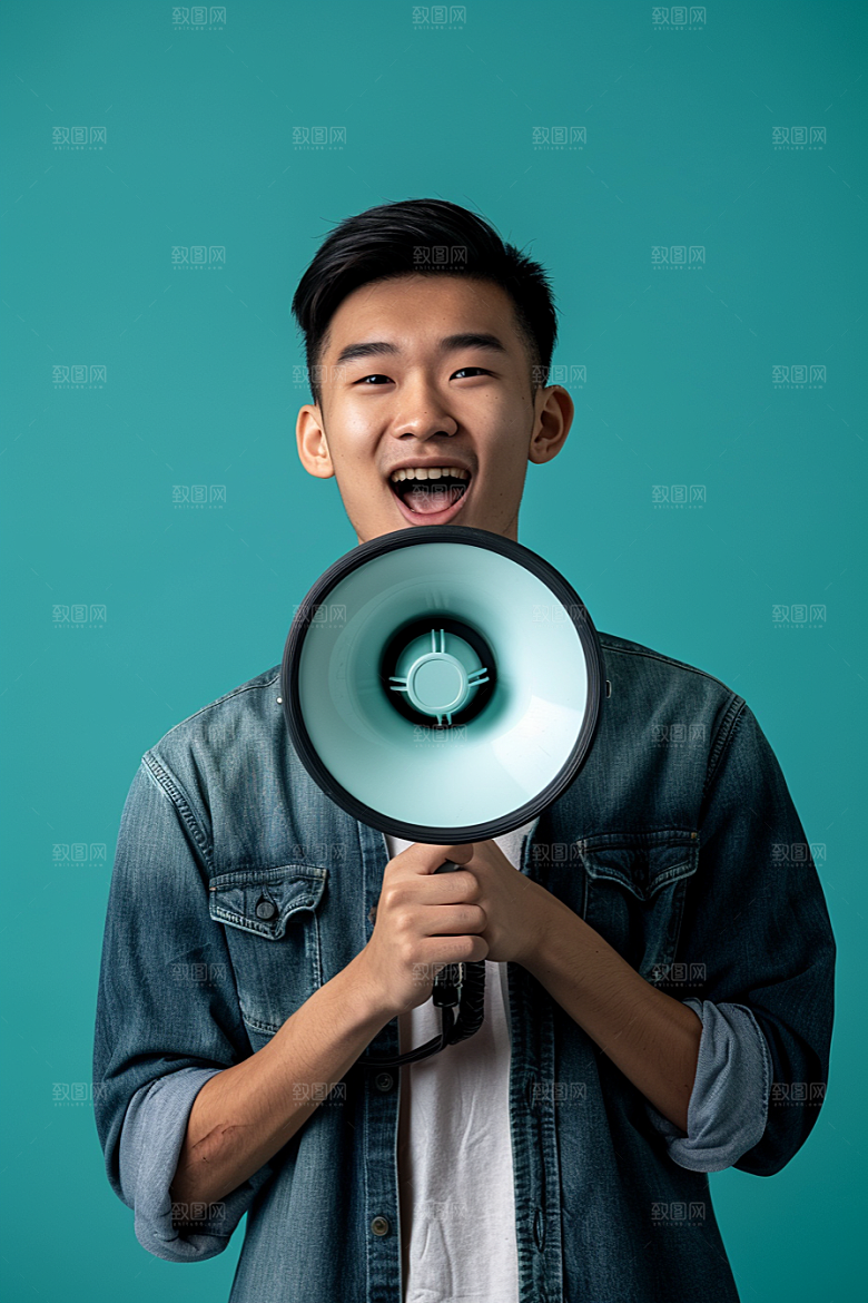 手拿喇叭人像肖像热卖摄影图