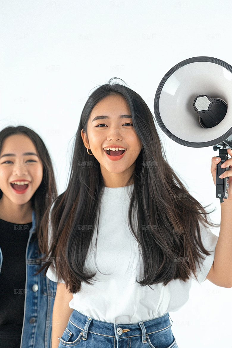 手拿喇叭人像大卖公告摄影图